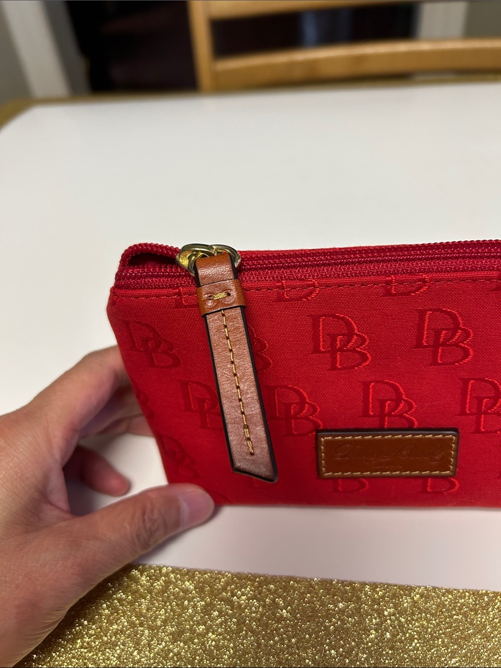 Dooney & Bourke Scarlet Red Signature Logo Canvas Cosmetic Pouch - Picture 5 of 6